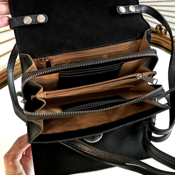 Patricia Nash Smooth Leather Flap Black Crossbody Women's Bag - Picture 10 of 14